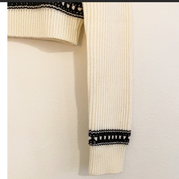 Torn by Ronny Kobo Crew Neck Cream Crop Sweater with Red and Black Design, XS - Picture 4 of 7